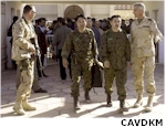Guided by Dutch marines (on the far-right: commander Oppelaar), Japanese officers enter As Samawah (on the right: colonel Sato). Picture courtesy of the Royal Dutch Navy.