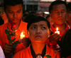 Candlelight vigil outside one of the restaurants which was bombed in Kuta on the Indonesian island of Bali